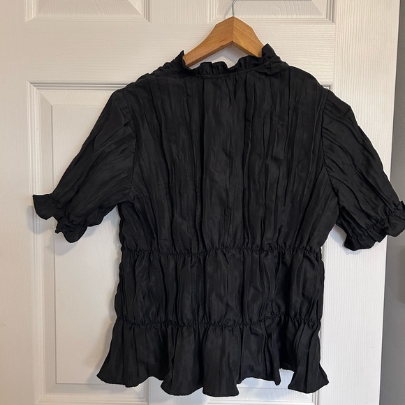 Zara NWT Pleated Black Ruffled Button-Up Blouse- size S - Picture 4 of 8